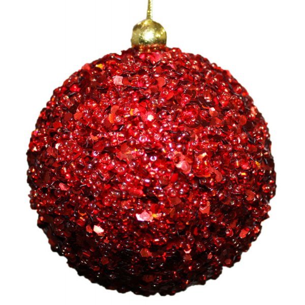 Χριστουγεννιάτικη Μπάλα Κόκκινη, με Χάντρες (8cm)